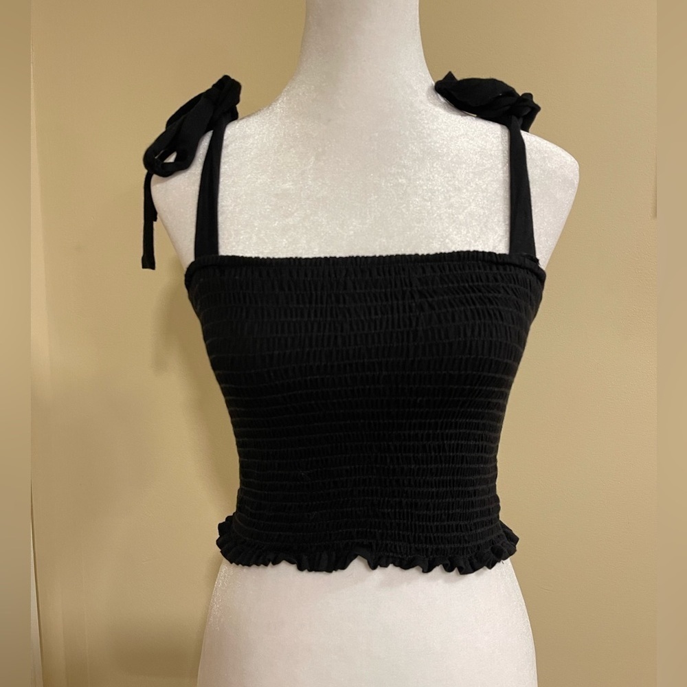 VaVa by Joy Han black ties  strap smocked tube top​​​​​​​​